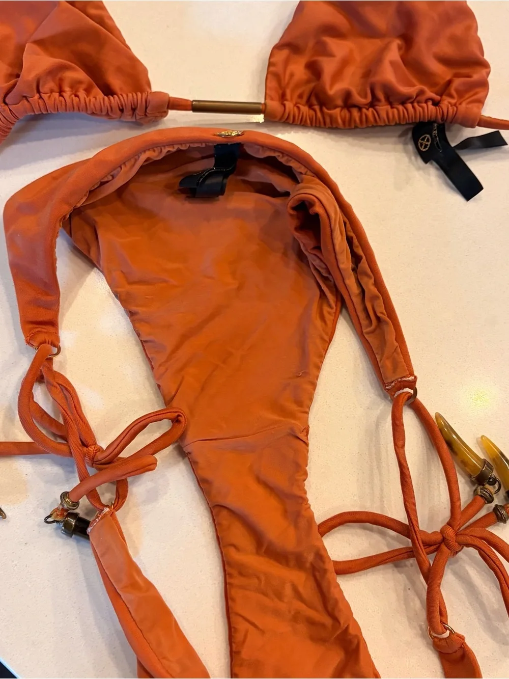 Vix Paula Hermanny, Lucy Triangle Side-Tie  Bikini Set in Burnt Orange, Size M&L